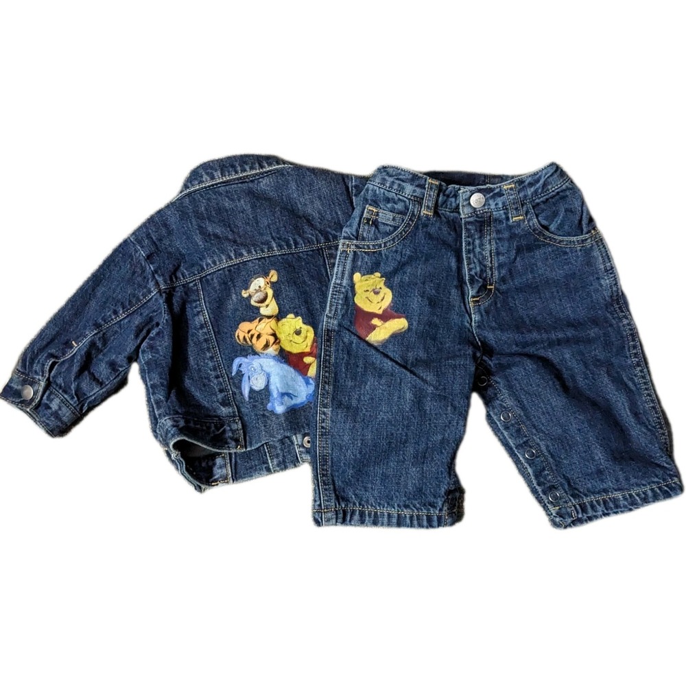 Winnie The Pooh Denim Jacket & Blue Jeans Lined Set Disney Store‎ Tigger Eeyore